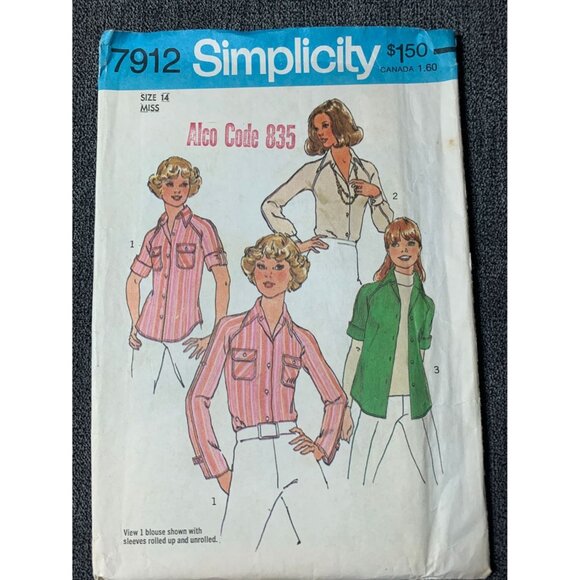 Simplicity Misses Shirt Sewing Pattern sz 14 7912 - uncut - Picture 9 of 9